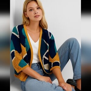 Vibrant Geometric Cardigan Sweater